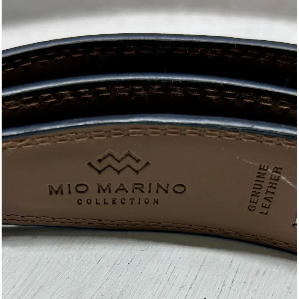 Mio Marino Linxx Mens Black Genuine Leather Ratchet Belt Gunmetal Buckle 38